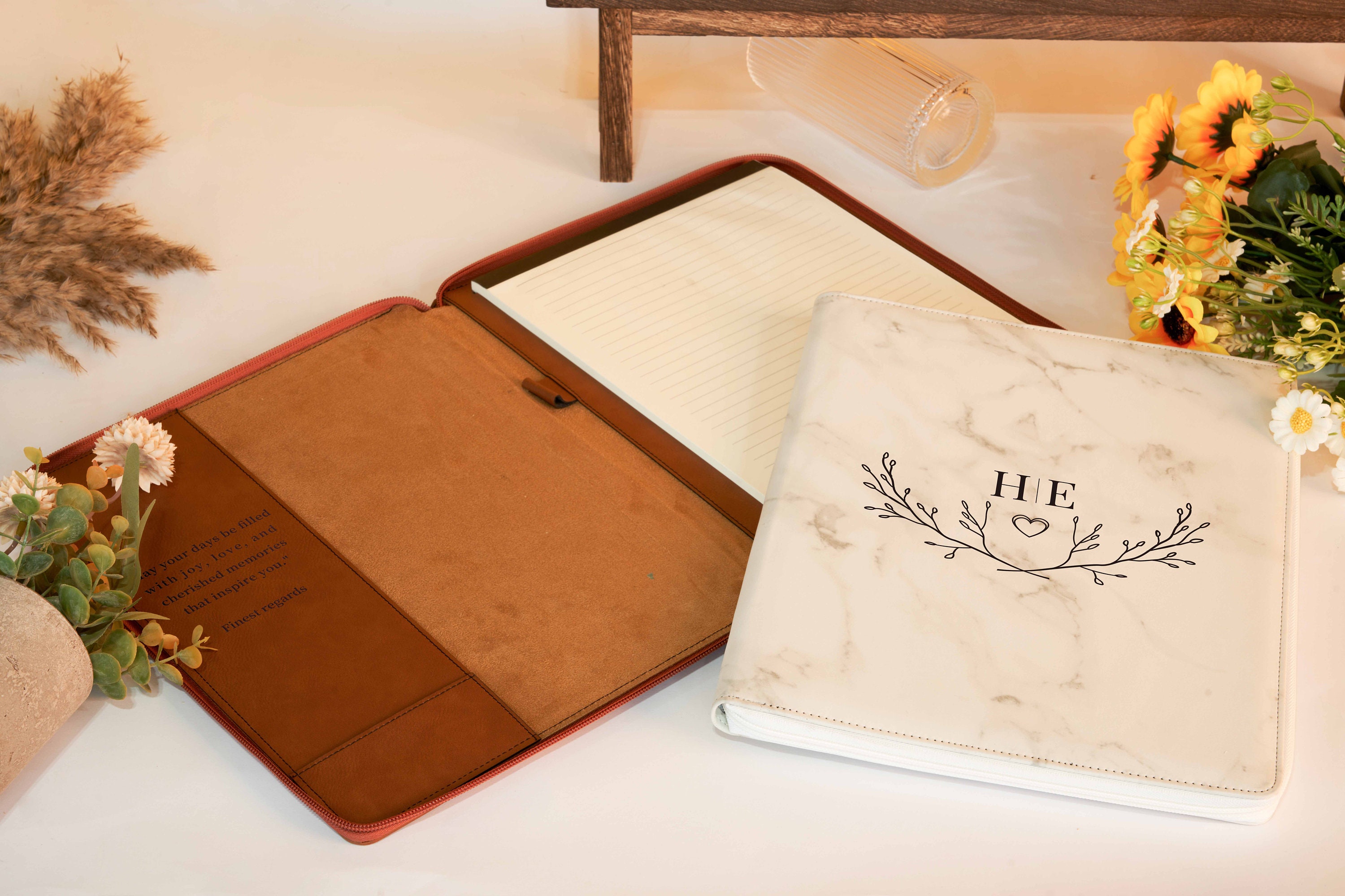 Leather Zipper Portfolio Custom Leather Zipper Padfolio Etsy