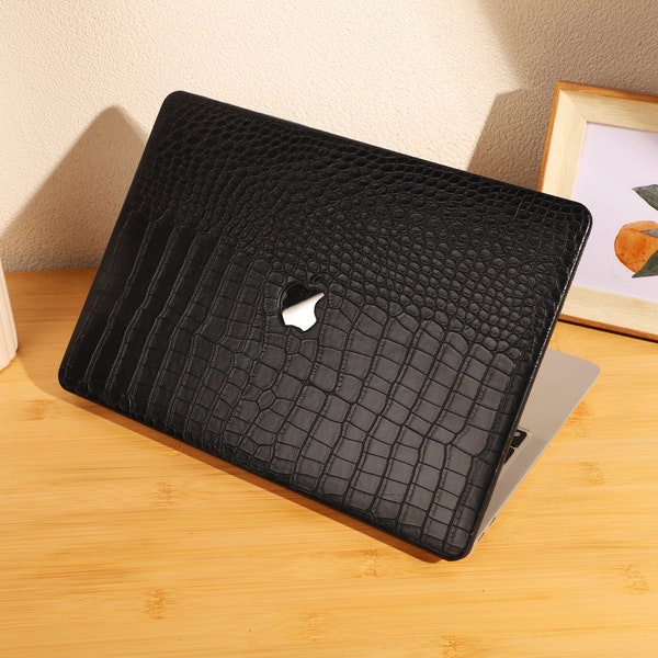 Black Crocodile Print Leather Hard Case for MacBook 13.6" M2 Air A2681 2022 13 Pro A2338 Macbook Pro 13 14 15 16 A2485 Air 13 12 inch Laptop