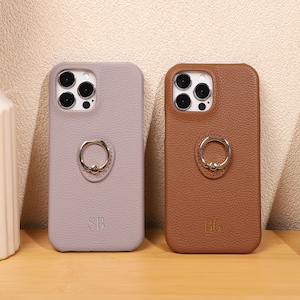 Funda de cuero para teléfono con nombre inicial en relieve y soporte, funda de cuero personalizada para iPhone 14Pro, iPhone 14 13 11 12 X XS, funda de cuero para teléfono