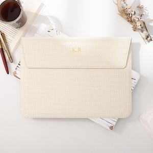 Funda de cuero para portátil con patrón de tejido de perlas personalizado, funda de cuero para MacBook Air de 13 pulgadas y Pro de 16 pulgadas, funda con soporte para portátil.