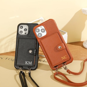 Funda de teléfono cruzada personalizada, funda para iPhone con ranura para tarjetas y correa larga, funda de cuero personalizada para iPhone 14Pro, iPhone 14 13 11 12