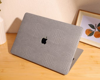 Graue Krokodil Print Leder Hartschale für MacBook 13.6"M2 Air A2681 2022 13 Pro A2338 MacBook Pro 13 14 15 16 A2485 Air 13 12 Zoll Laptop