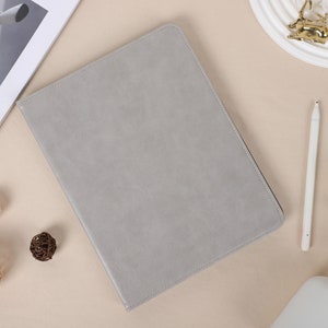 Cement Gray Leather Personalized iPad case with Pen Holder for iPad Air4/5,iPad 10/9/8,iPad 10.2/10.5/10.9/11/12.9, iPad Pro 2022/2021 Cover