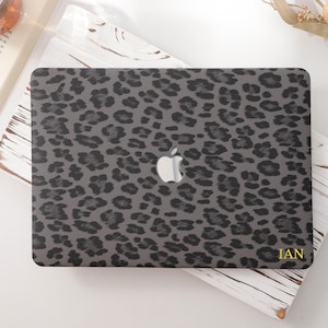 Black Leopard Print Leather MacBook Case for MacBook Air 15/13/11 Macbook Pro 16/14/13 Inch 2022 2024 2025,  Hard Protective Case