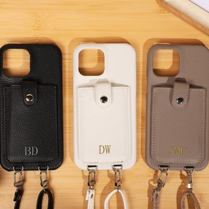 Personalisierte Leder Handytasche für iPhone 14 Pro, iPhone 14 13 11 12 X XS mit Kartenfach und Umhängeband