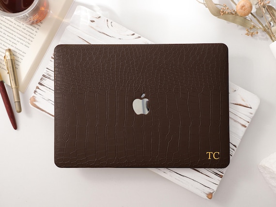 Coffee Brown Crocodile Print Leather MacBook Case for MacBook Air 15/13/11 Macbook Pro 16/14/13 Inch 2022 2024 2025,  Hard Protective Case