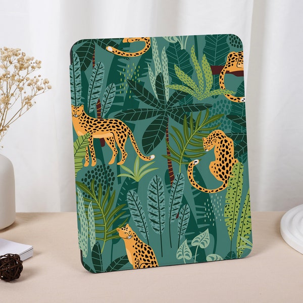 Green Jungle Leopard Personalized iPad case with Pencil Holder for iPad Air 4/5, iPad 10/9/8, iPad 10.2"/10.9''/11"/12.9'', iPad Pro Cover