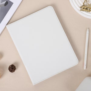 Pearl white leather Personalized iPad Case with Pen Holder for iPad Air 4/5,iPad10/9/8,iPad 10.2/10.5/10.9/11/12.9,iPad Pro 2022/2021 Cover