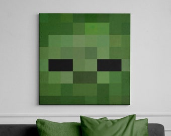Minecraft Zombie Mob Canvas Print - Large Minecraft Artwork Wall Art for Kids, Minecraft gifts, Gaming decoration, Kids room