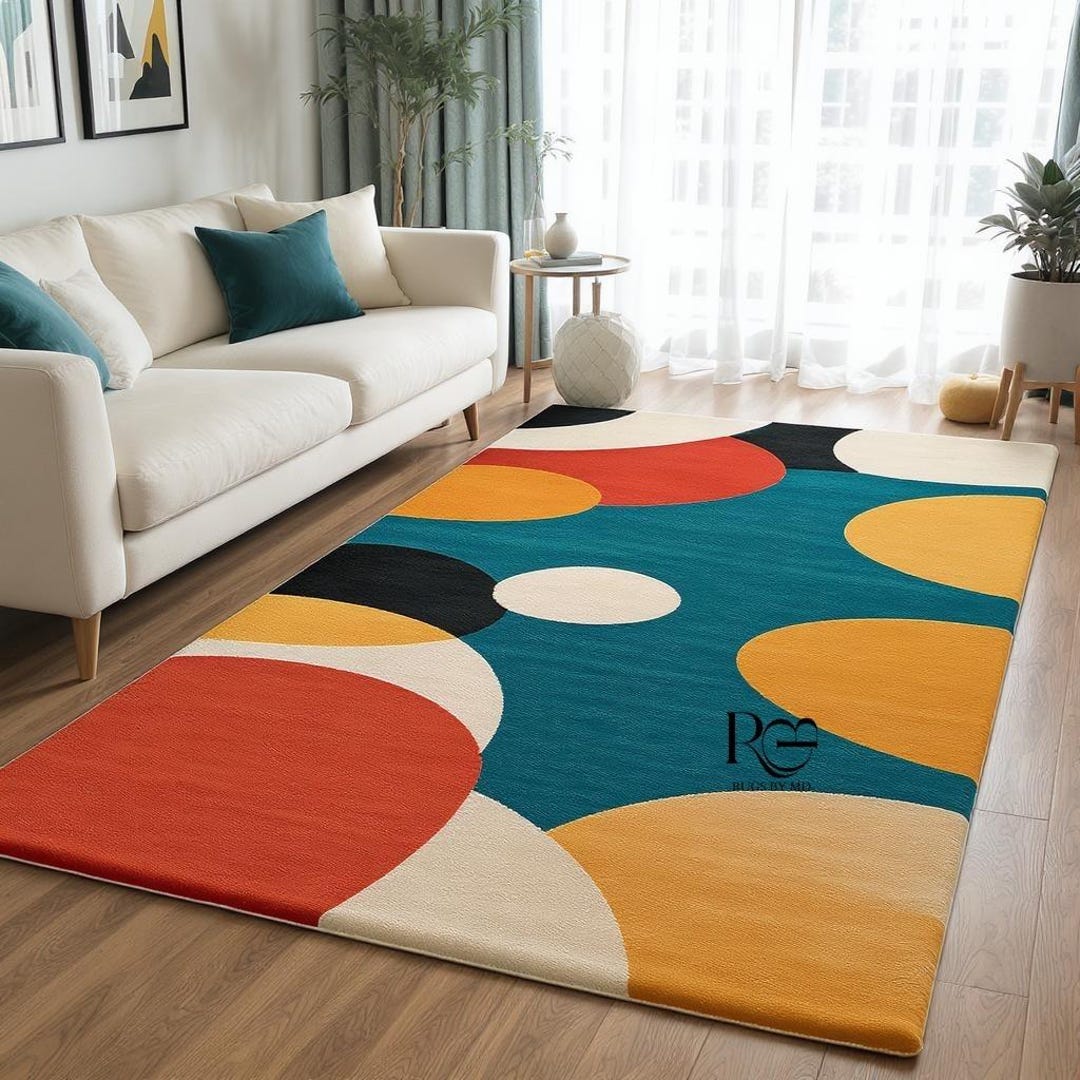 Many Circles Rug Retro Pop Circles Rug: Hand-tufted Wool Blend, Mid-century Modern - Etsy