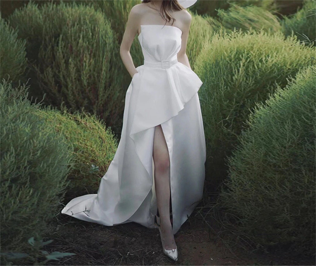 Simple White Asymmetrical Engagement Party Dress