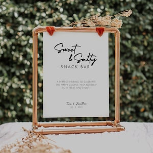 Salty and sweet printable sign, reception snack bar sign, minimalist wedding sign editable, dessert table, grazing table, food bar template