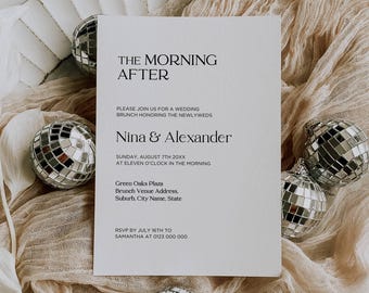 Day after wedding brunch, post wedding brunch invitation editable, the morning after card printable, modern classic simple template - M1