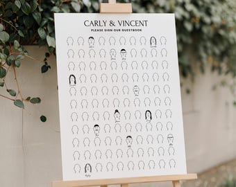 Wedding Guest Book With Faces, Guest Book Alternative Fun, Wedding Keepsake Unique, Draw your Face Interactive Wedding Guest Game Template