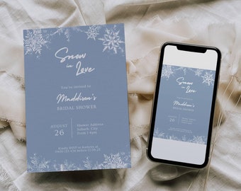 Snow in love bridal shower invitation, winter wonderland printable shower invite, christmas holiday card printable, editable template - SF1