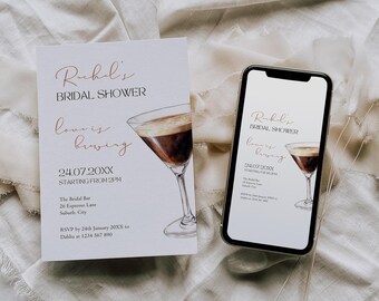 Invitación para despedida de soltera "Love Is Brewing", invitación editable para Espresso Martini, tarjeta imprimible con temática de café, plantilla de Canva - CO1
