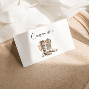 Boots and bubbly name card template, country western place card printable,  cowgirl food card editable, bridal shower, bachelorette hens