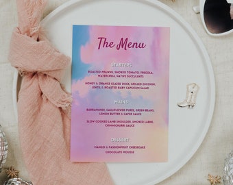 Lover food menu template, swift dinner menu editable, printable eat card lunch, bridal shower table menu, bachelorette, 5x7- TS1