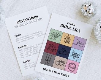 In her bride era hens party invitation template, swift eras printable invite, printable hens weekend itinerary, editable - TS1