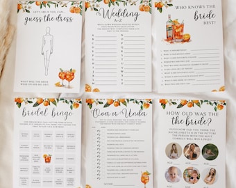 Love at first spritz bridal shower games bundle printable, bachelorette party, hens party, orange citrus bright florals, aperol spritz - SP1