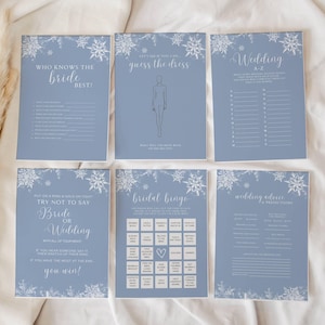 Schnee in Liebe Brautdusche Spiele, Winter Wunderland Schneeflocke Brautdusche Aktivitäten Bundle, bearbeitbare Canva Vorlage druckbar - SF1
