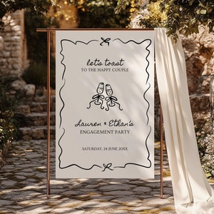 Lassen Sie uns anstoßen Verlobungsfeier Willkommensschild, Gekritzel Illustration Poster Vorlage, Handgezeichnete Champagner Tafel zum Ausdrucken - HD1