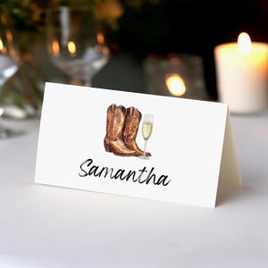 Boots and bubbly name card template, country western place card printable,  cowgirl food card editable, bridal shower, bachelorette hens