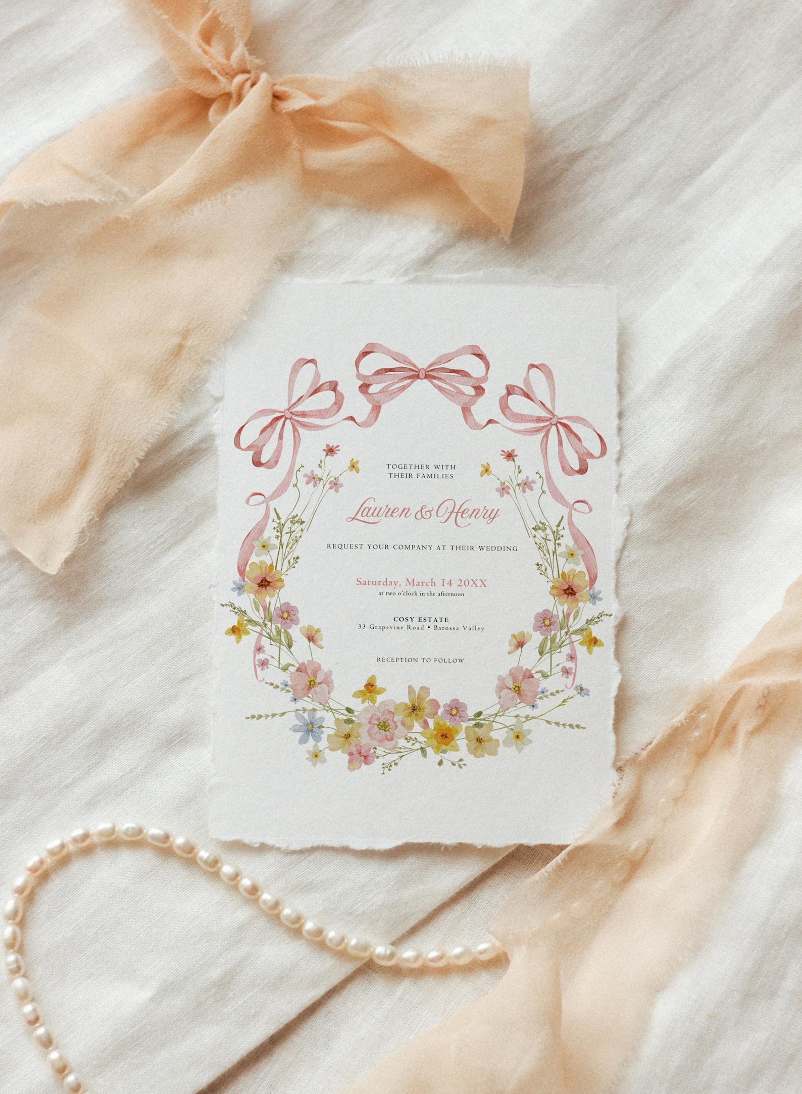 Garden Party Wedding Invitation Template, Elegant Spring Flowers ...