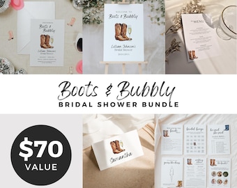 Boots and Bubbly Bridal Shower Bundle, Cowgirl Bridal Shower Games, Country Western Signage Editable, Digital Download, Canva Template
