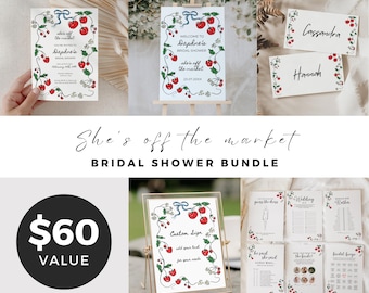 Fresh off the market bridal shower bundle, farmers market bridal shower games, invitation, welcome sign, editable signs set, favor tag - FM1
