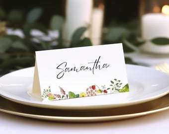 Fresh off the market name card template, watercolor farmers market place card printable, food card editable, bridal shower - FM3