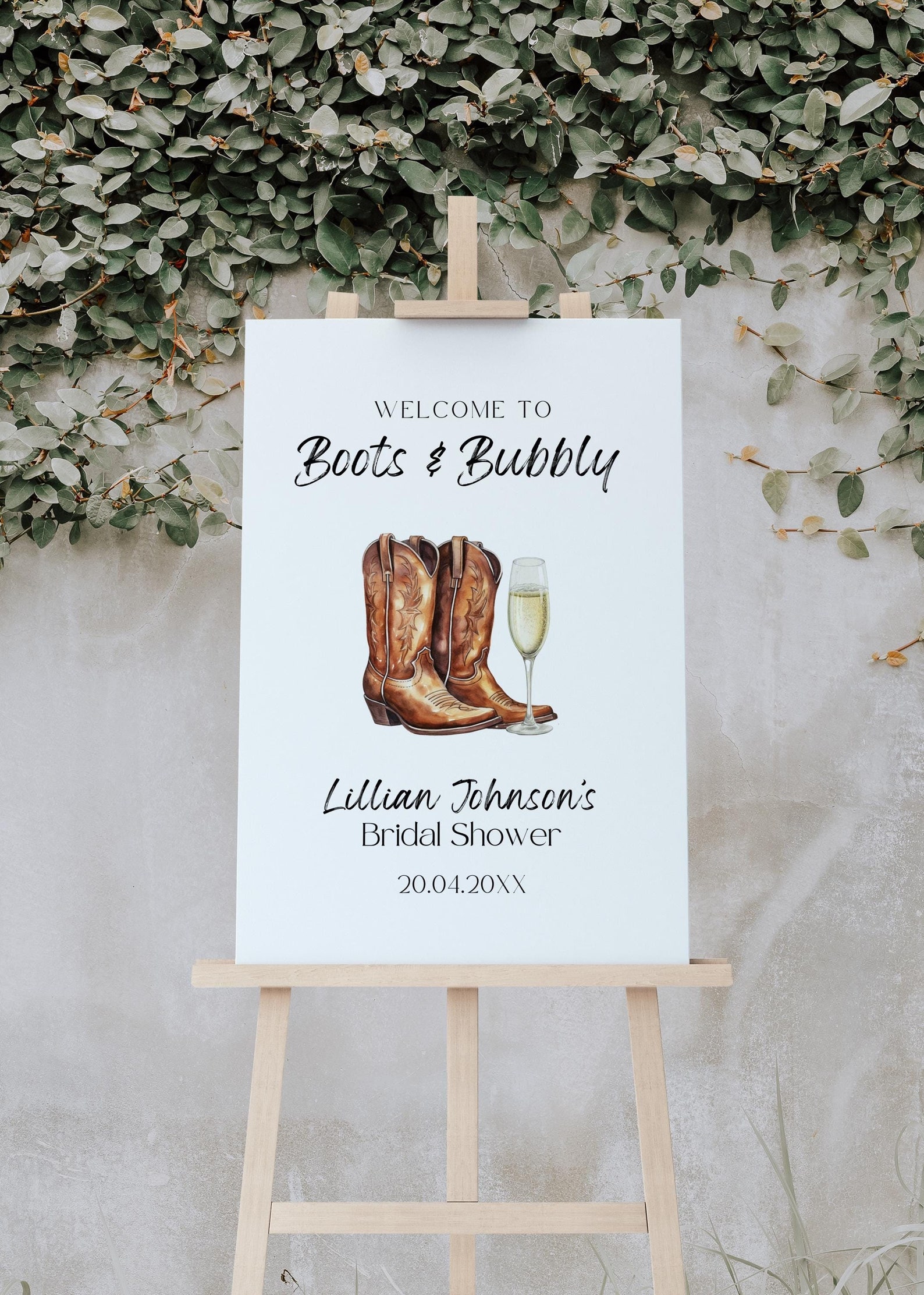 Boots and Bubbly Bridal Shower Welcome Sign Template, Desert Western ...