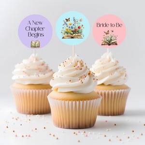 A new chapter begins cupcake toppers printable, bridal shower, hens party, bachelorette, book theme decoration, book lover cake topper