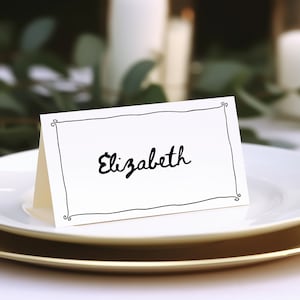 Handgezeichnete Namenskarte zur Hochzeit, drollige Tischkarte zum Ausdrucken, französische Lebensmittelkarte zum Ausdrucken, moderne, trendige Karte zum Ausdrucken, Canva-Vorlage - HD1