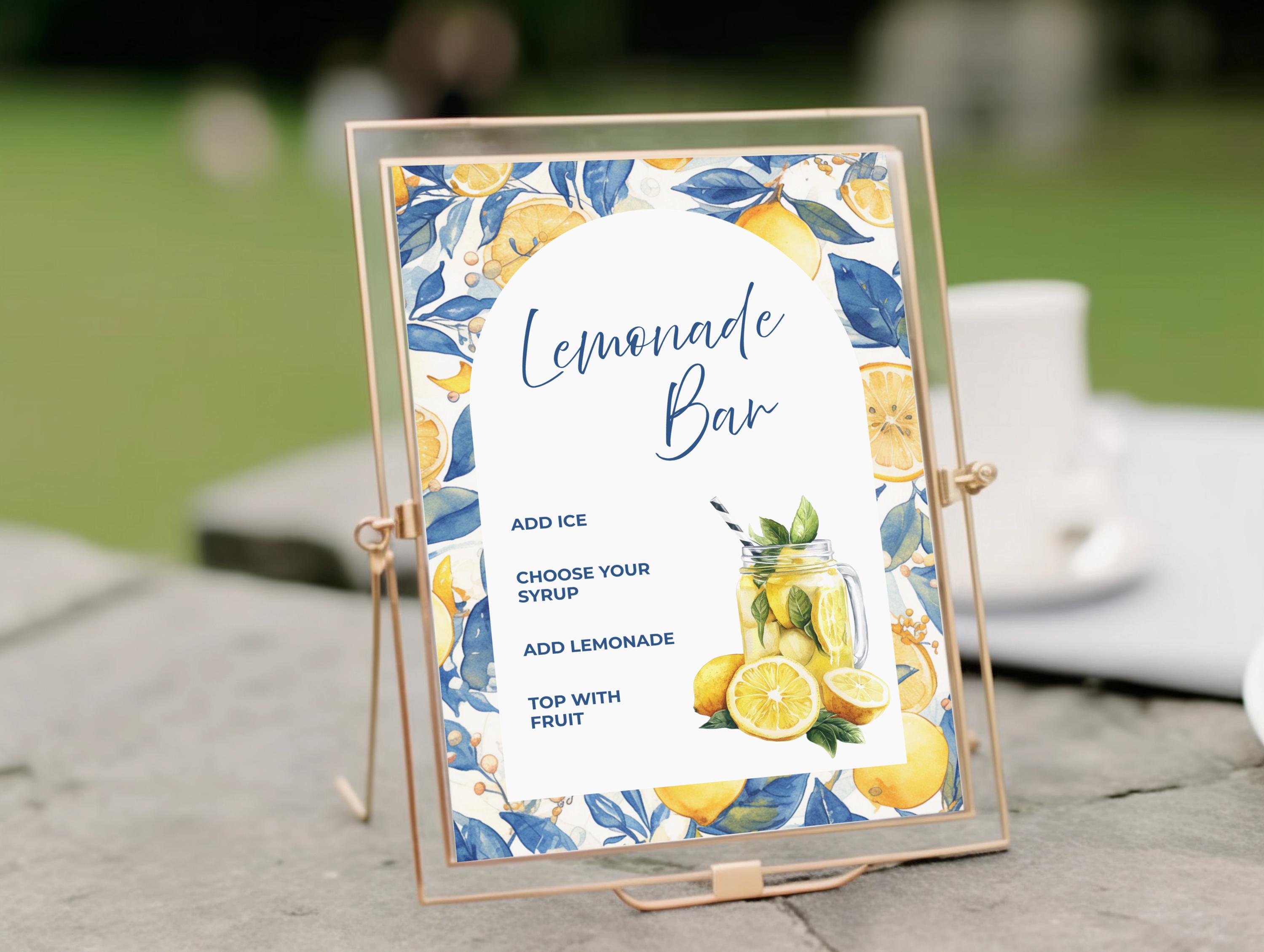 Lemonade Bar Editable Sign Wedding, Mediterranean Drinks Cart Signage ...