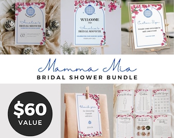 Mamma mia bridal shower bundle, dancing queen bridal shower games, last disco invitation, welcome sign, editable signs set, favor tag - MM01