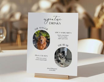 Pet Signature Drinks Sign Template, Dog Signature Cocktail Table Sign, Wedding Bar Menu With Pets, Drink Bar Sign Printable Editable