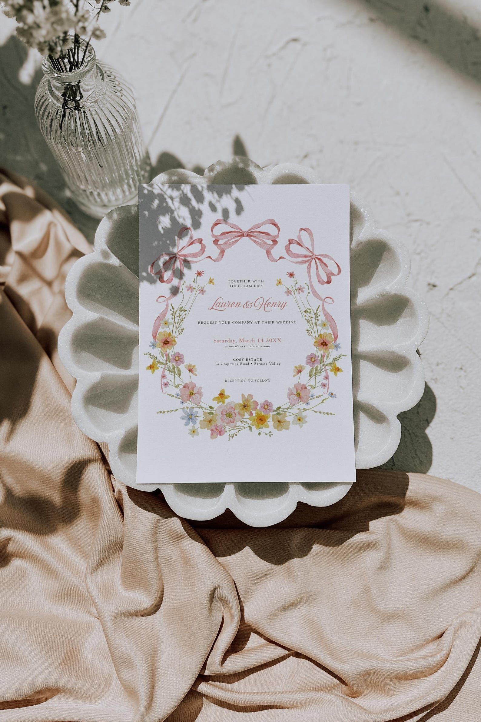 Garden Party Wedding Invitation Template, Elegant Spring Flowers ...