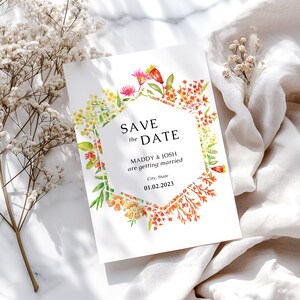 Australia native floral save the date template, wildflower editable save the date card, instant download, printable wedding invite - NA01