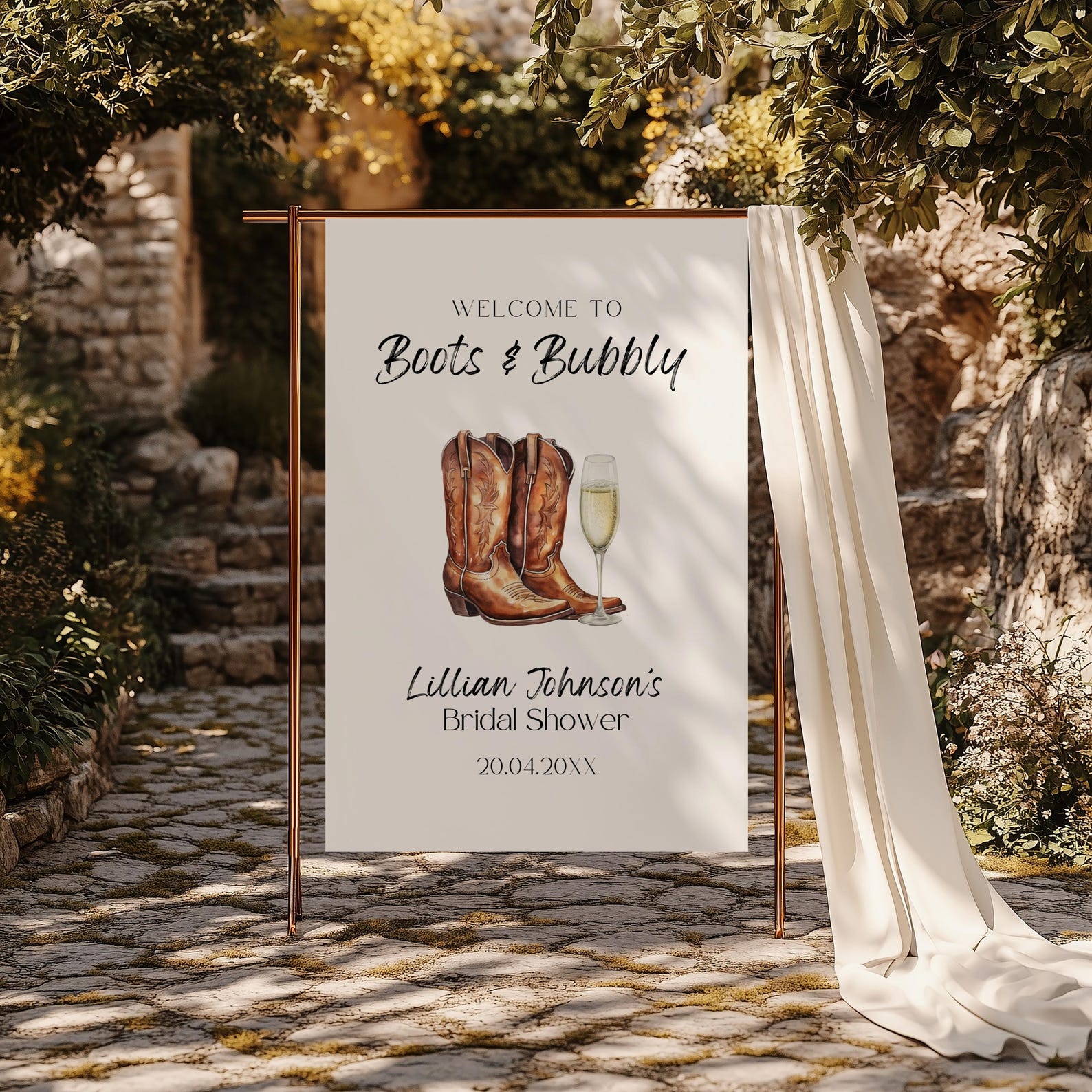 Boots and Bubbly Bridal Shower Welcome Sign Template, Desert Western ...