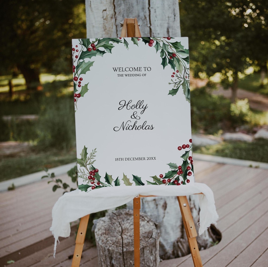 Christmas Wedding Welcome Sign Template, Holiday Party Reception ...