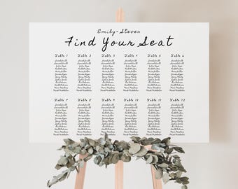 Handwritten wedding seating chart template, whimsical table plan signage, guest seating plan names sign, printable poster, editable - HD1
