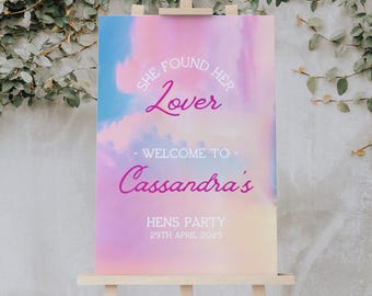 She found her lover hens welcome sign, swift hens party poster editable, lover theme shower, printable board, canva template - TS1