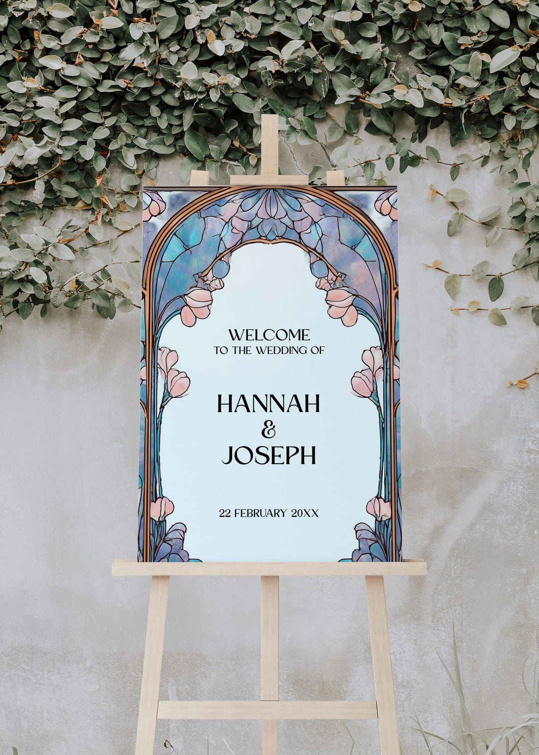 Stain Glass Wedding Sign Digital Template, Vintage Pastel Elegant