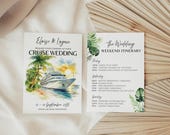 Cruise Wedding Invitations Digital, Destination Wedding Invite Printable, Weekend Itinerary, Canva Template, Watercolour Tropical Beach