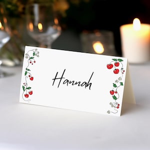 Farmers market name card template, hand drawn strawberry place card printable, shes off the market, food card editable, bridal shower - FM1