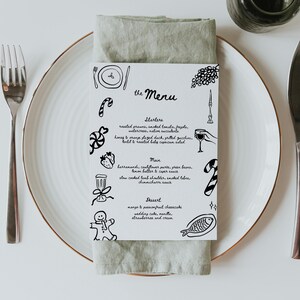 Ręcznie rysowany szablon menu weselnego na Boże Narodzenie, bazgroły menu na świąteczny lunch, doodle świąteczna kolacja, ręcznie pisane, świąteczne, kapryśne - CH3