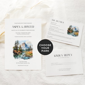 National Park Wedding Invitation Suite, Rustic Mountain Invite Set Printable, Woodland Forest, Adventure Wedding, Canva Template- NP1
