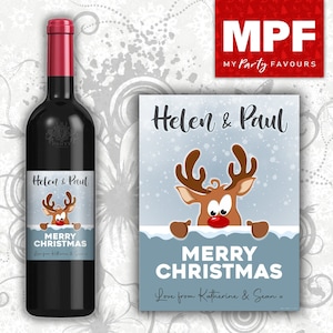 Personalised Christmas Wine Gin Vodka Bottle Label - Rudolph