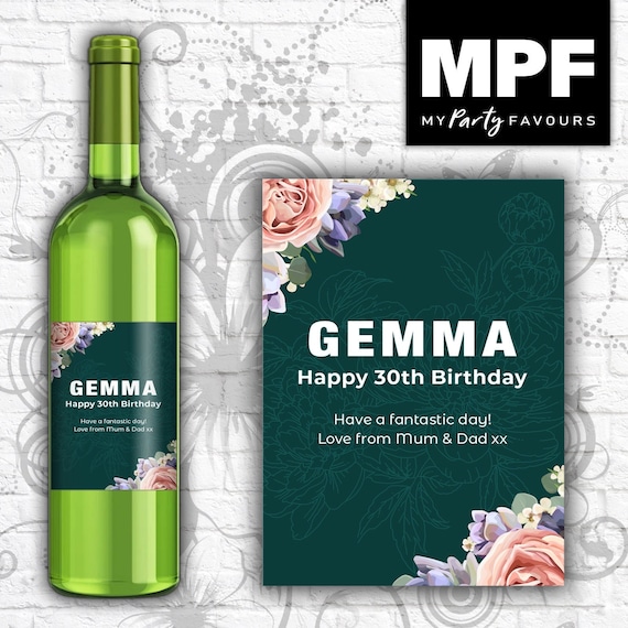Personalised Birthday Wine/Champagne/Prosecco Bottle Label - Floral - Any Name & Age